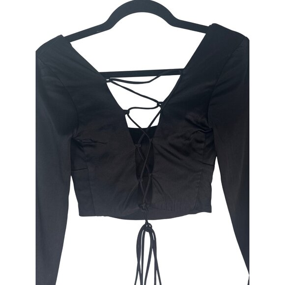 2/$30 ZARA Medium Black Lace-Up Back Crop Top - Picture 8 of 14